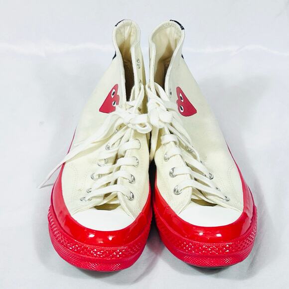 Converse Comme Garcons Men 9 Women 11 Chuck Taylor 70 PLAY White Red Midsole New - Picture 2 of 10